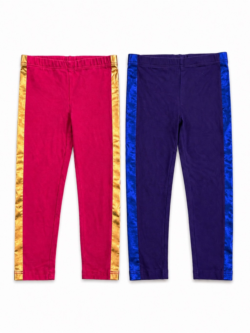 Toughskins Girls 3T Pink Purple Metallic Stripe Leggings 2-Pair Bundle